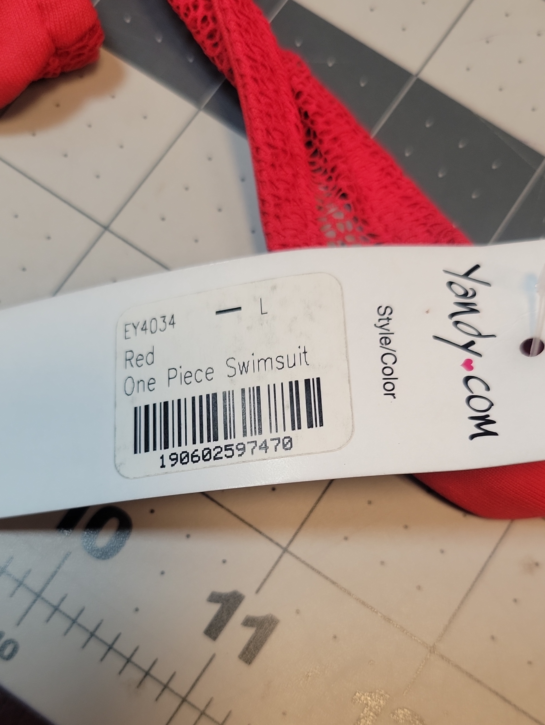 Yandy Nwt One-Piece Swimsuit Large Red Mesh Plunge Monokini — image 5 of 6